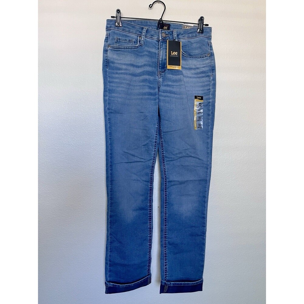 New Women’s Lee Mid Rise Straight Leg Jean Size 4 Medium Brushed Fleece Lined